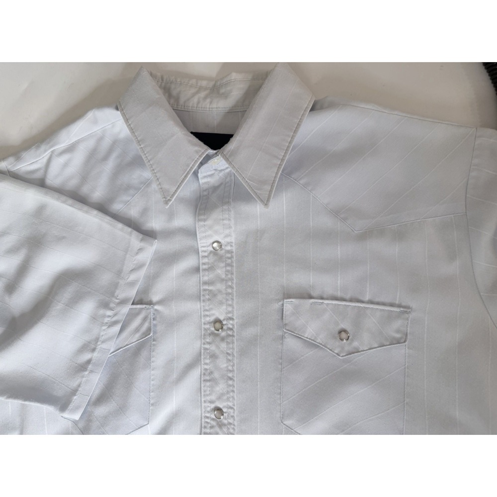 Vintage Wrangler Western Pearl Snap Shirt Mens XL Blue Striped Short Sleeve